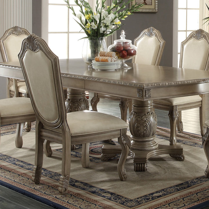 Chateau de Ville Side Chair (Set-2) in Synthetic Leather &amp; Antique White Finish
