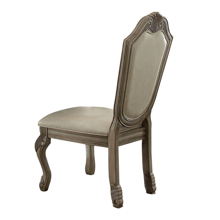 Chateau de Ville Side Chair (Set-2) in Synthetic Leather &amp; Antique White Finish