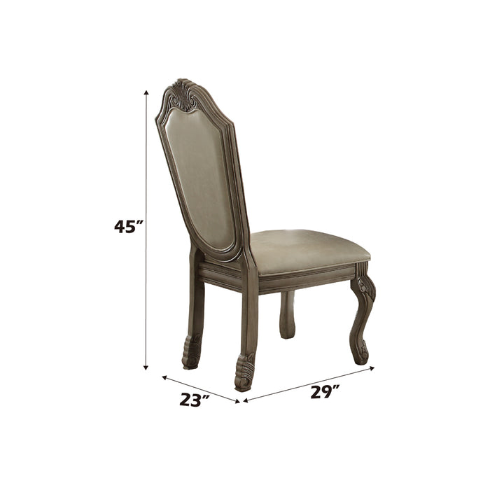 Chateau de Ville Side Chair (Set-2) in Synthetic Leather &amp; Antique White Finish - dimensions