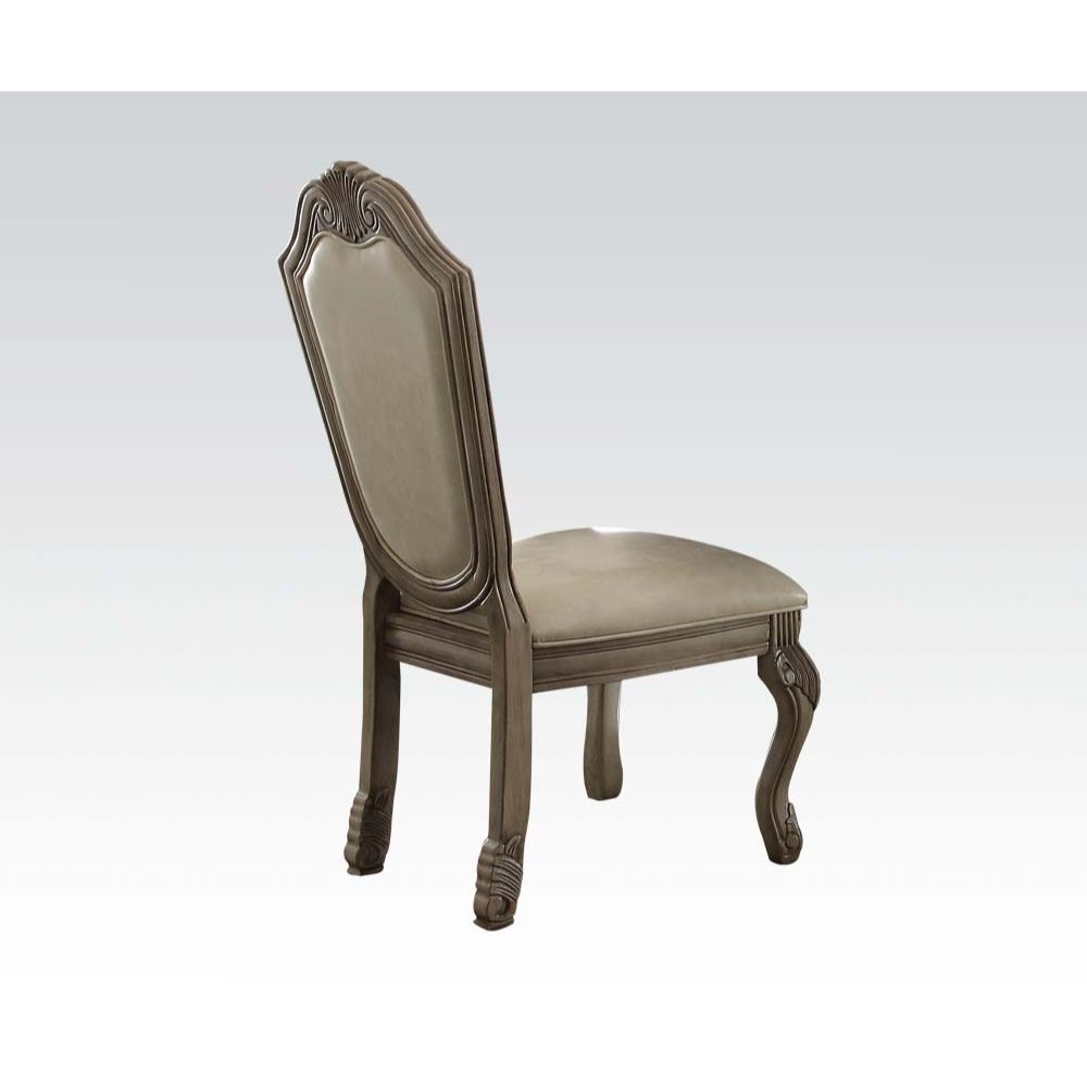 Chateau de Ville Side Chair (Set-2) in Synthetic Leather & Antique White Finish