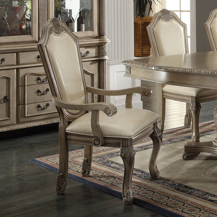 Chateau De Ville Arm Chair (Set-2) in Synthetic Leather &amp; Antique White Finish