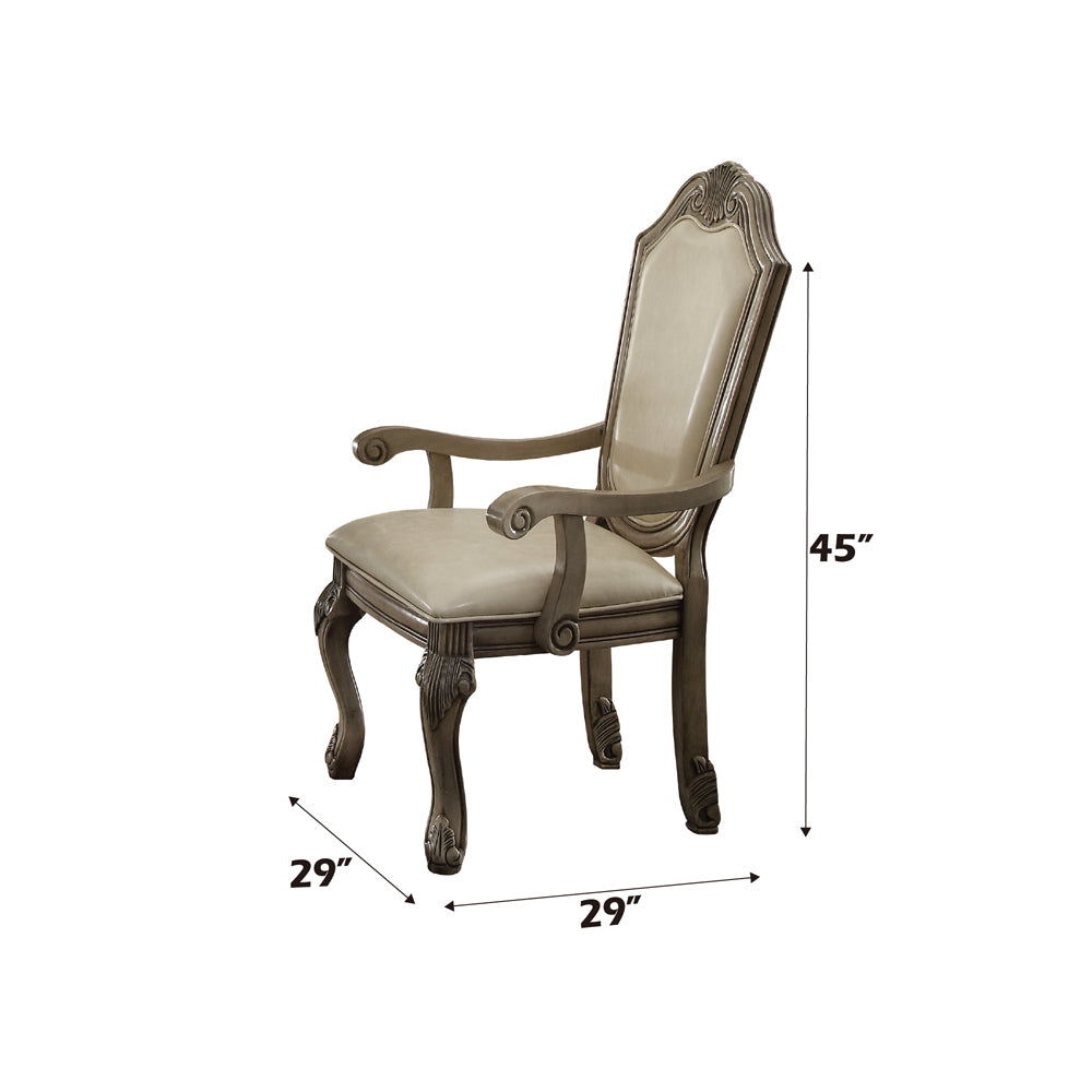 Chateau De Ville Arm Chair (Set-2) in Synthetic Leather & Antique White Finish - dimensions
