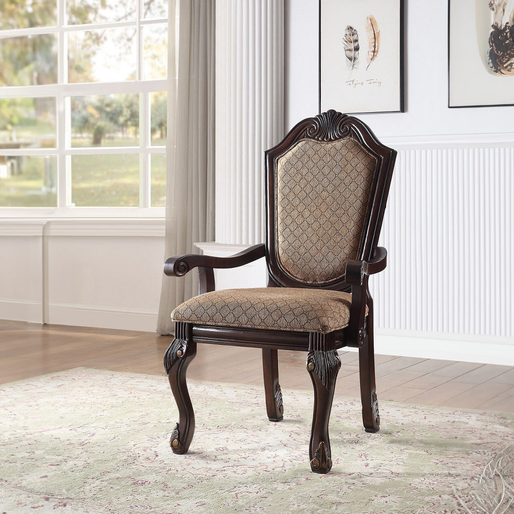 Chateau De Ville Arm Chair (Set-2) in Fabric & Espresso Finish