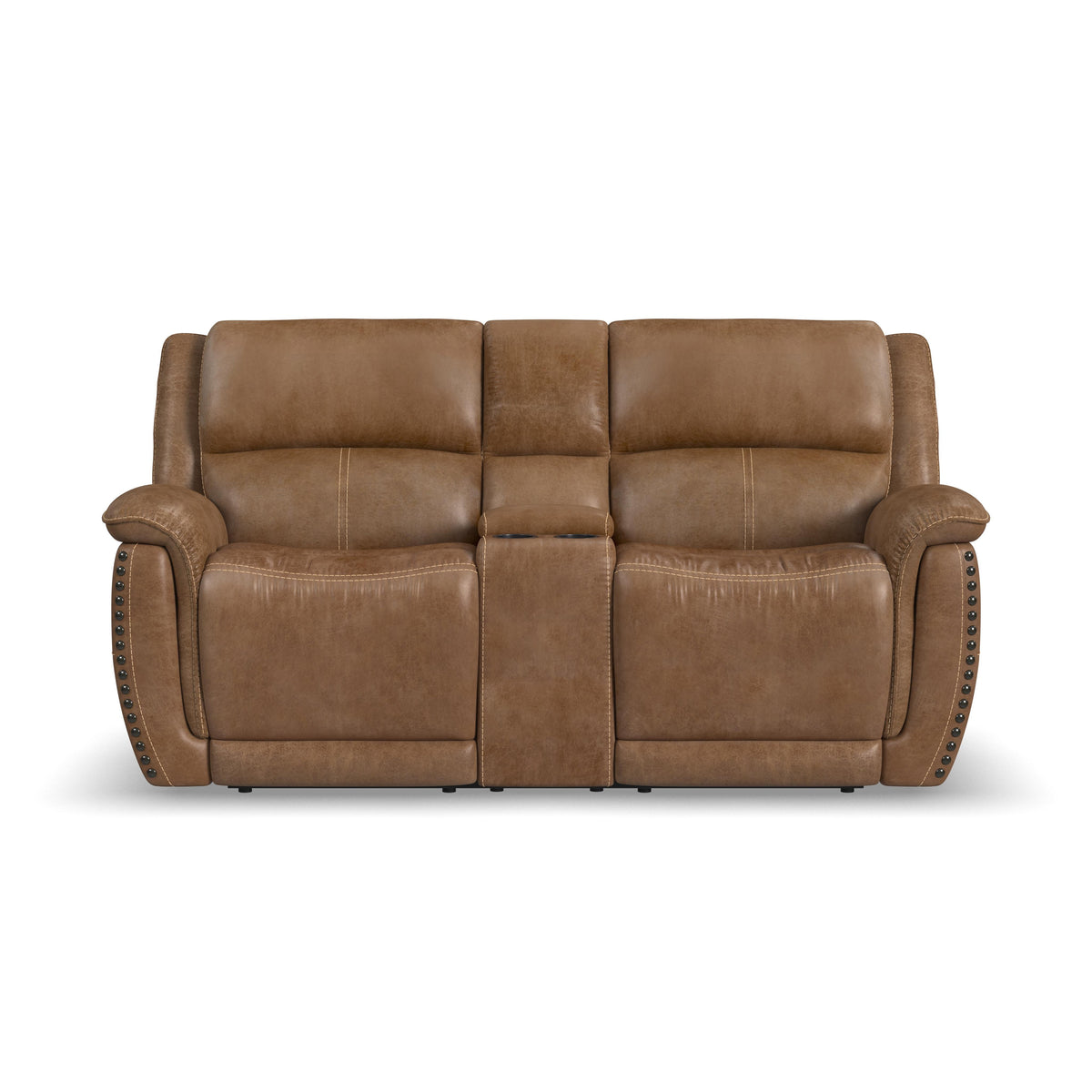 Beau Fabric Power Reclining Loveseat with Console & Power Headrests in Silt