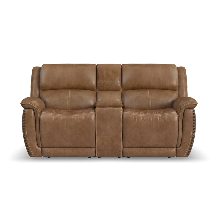 Beau Fabric Power Reclining Loveseat with Console &amp; Power Headrests in Silt