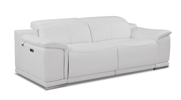 DivanItalia 9762 Top Grain Italian Leather Power Reclining Sofa, Loveseat and Chair Set with Adjustable Headrests - White