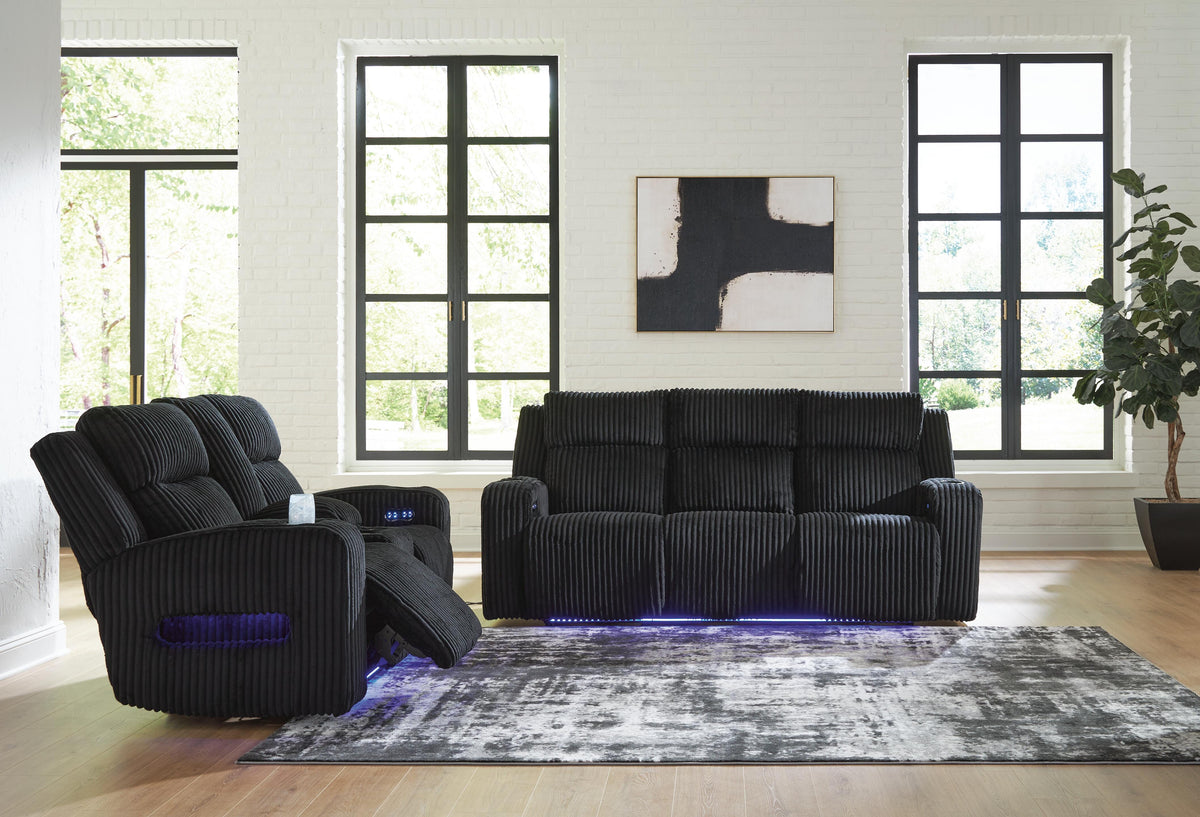 Belvarrow Power Reclining Sofa and Loveseat - Black (2)
