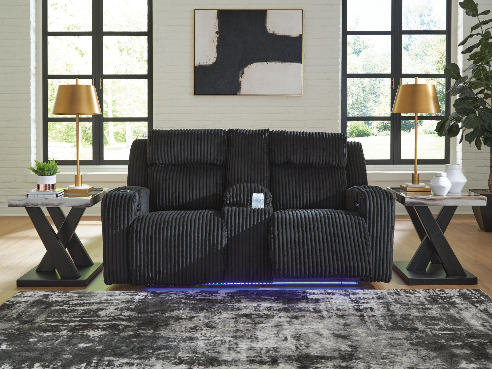 Forest Lake Power Reclining Loveseat with Console and Adjustable Headrest - Black (2)