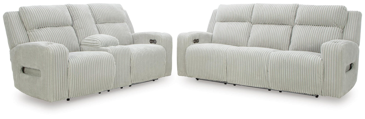 Carvara Power Reclining Sofa and Loveseat - Alloy (1)
