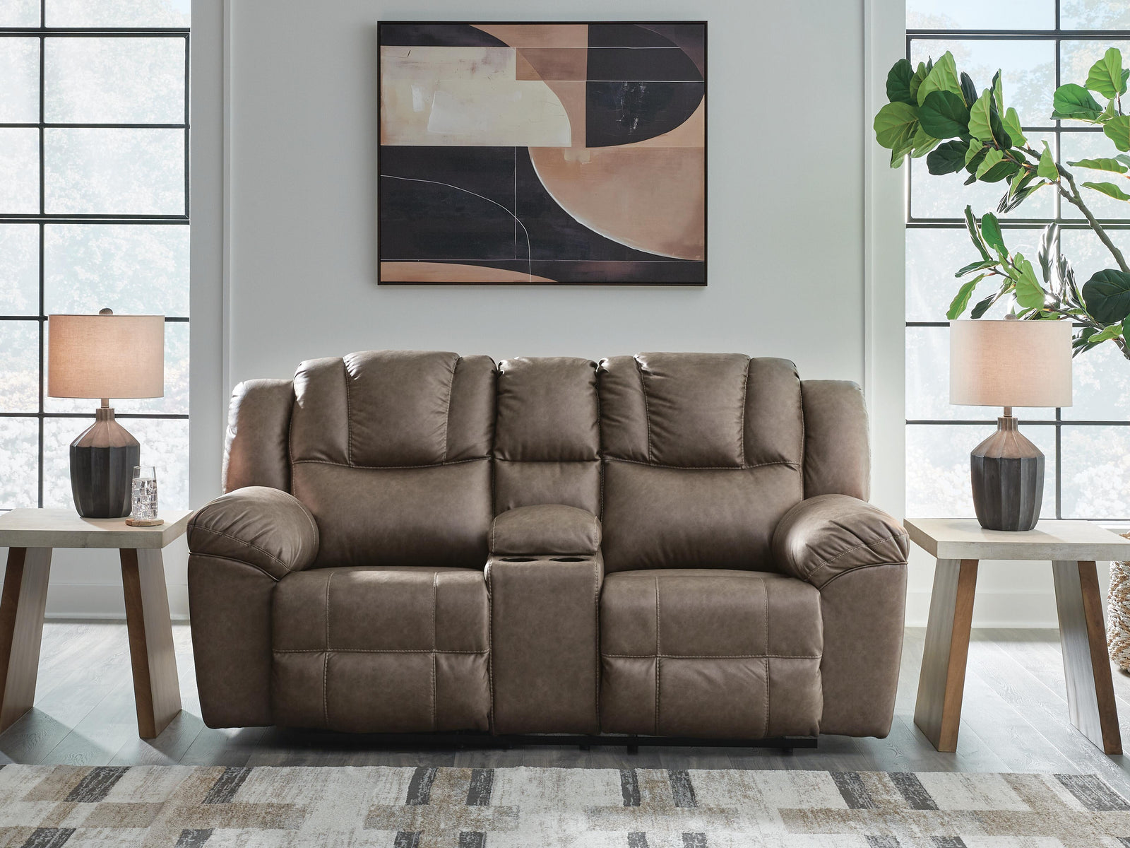 Lowilla Reclining Loveseat with Console - Dark Brown (2)