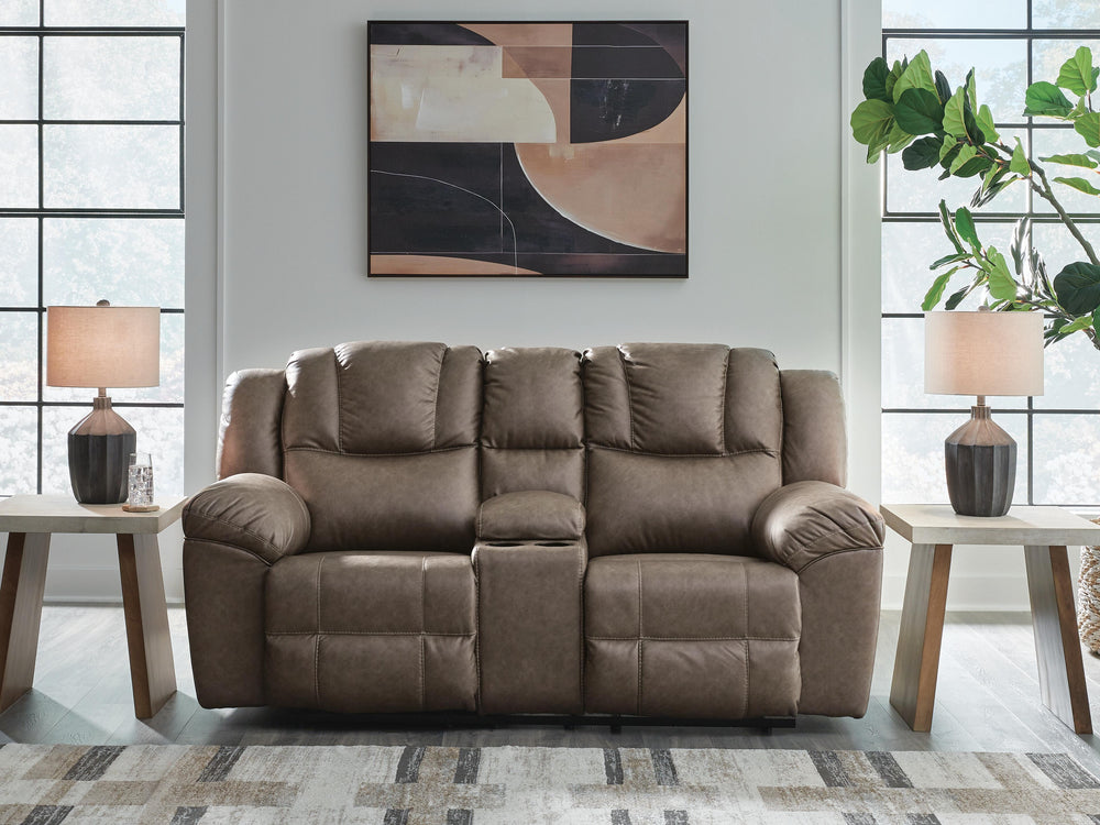 Lowilla Reclining Loveseat with Console - Dark Brown (2)