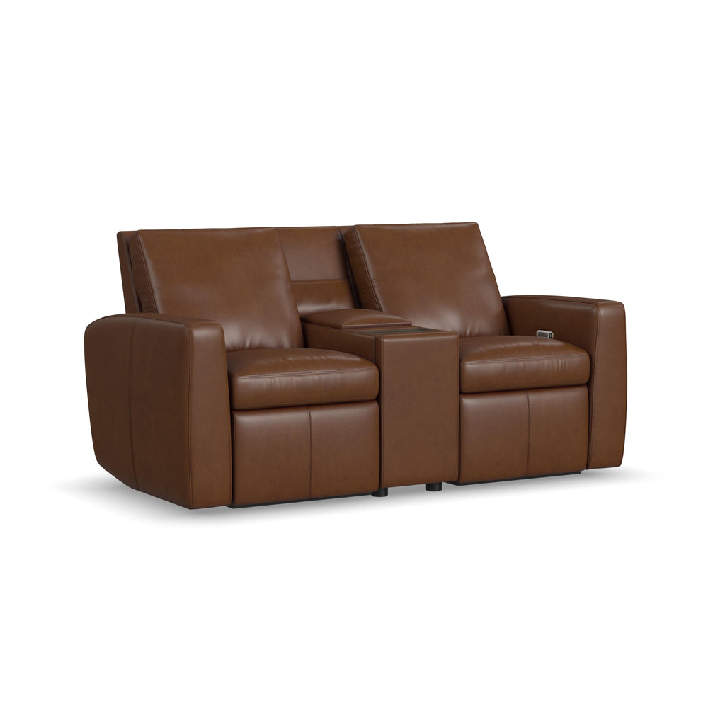 Aria Leather Power Reclining Loveseat with Console in Sedona