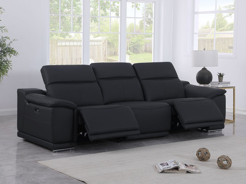 DivanItalia 9762 3-Piece Modular Power Reclining Sofa with 2 Power Recliners in Top Grain Italian Leather - Black