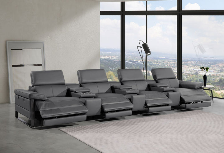 DivanItalia 1246 Modular Power Triple Reclining Triple Console Sofa with Power Reclining Headrests – Top Grain Italian Leather - Dark Gray