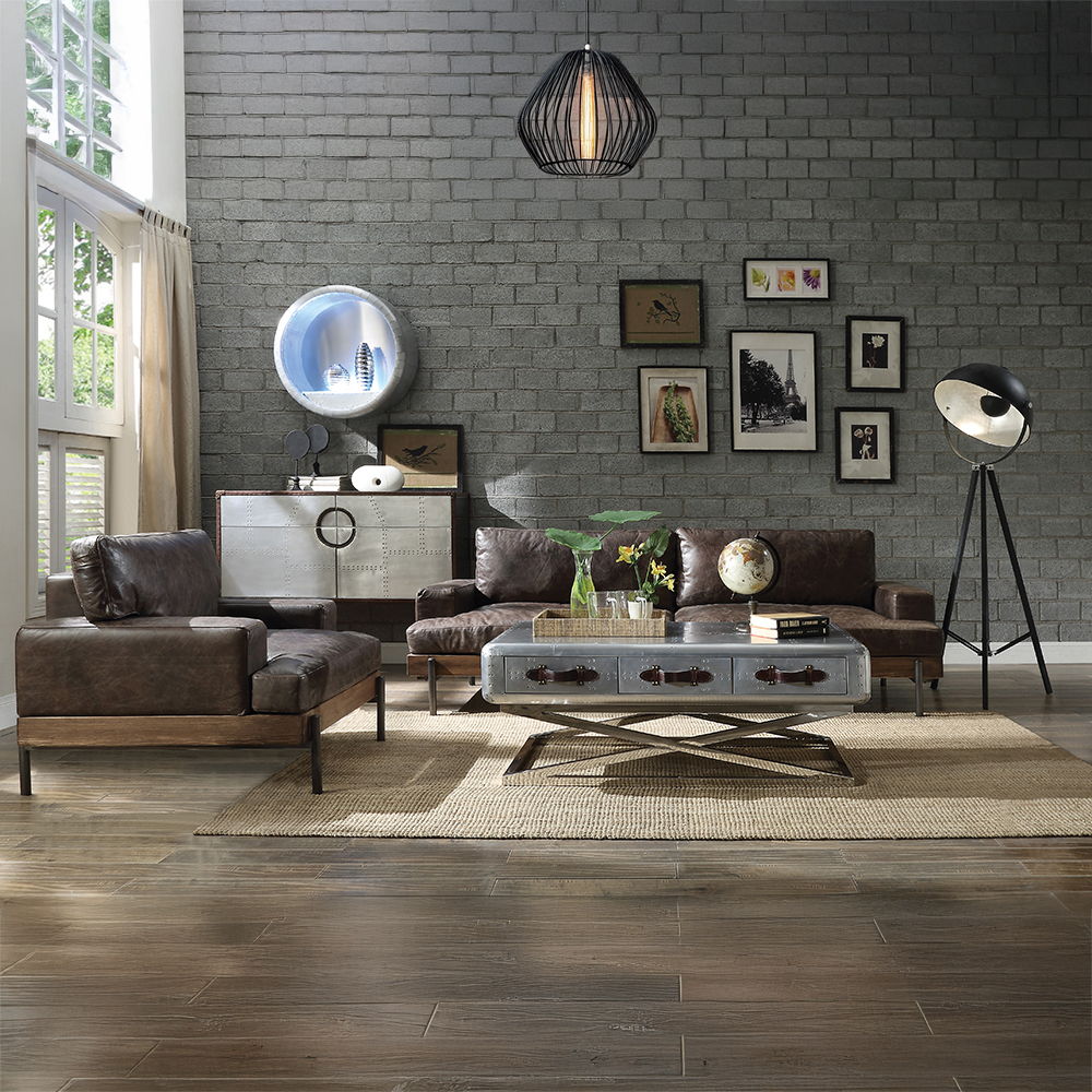 Brancaster - Console Cabinet - Top Grain Leather & Aluminum