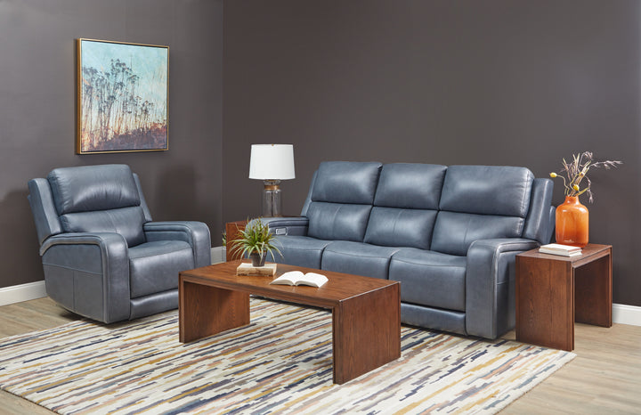 Oasis Leather Power Recliner with Power Headrest, Lumbar, Heat &amp; Massage in Storm