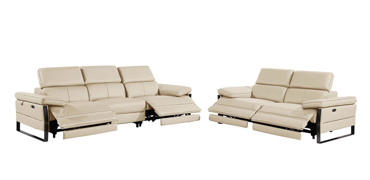 DivanItalia 1246 Modular Power Dual Reclining Sofa and Loveseat Set with Power Headrests – Top Grain Italian Leather - Beige