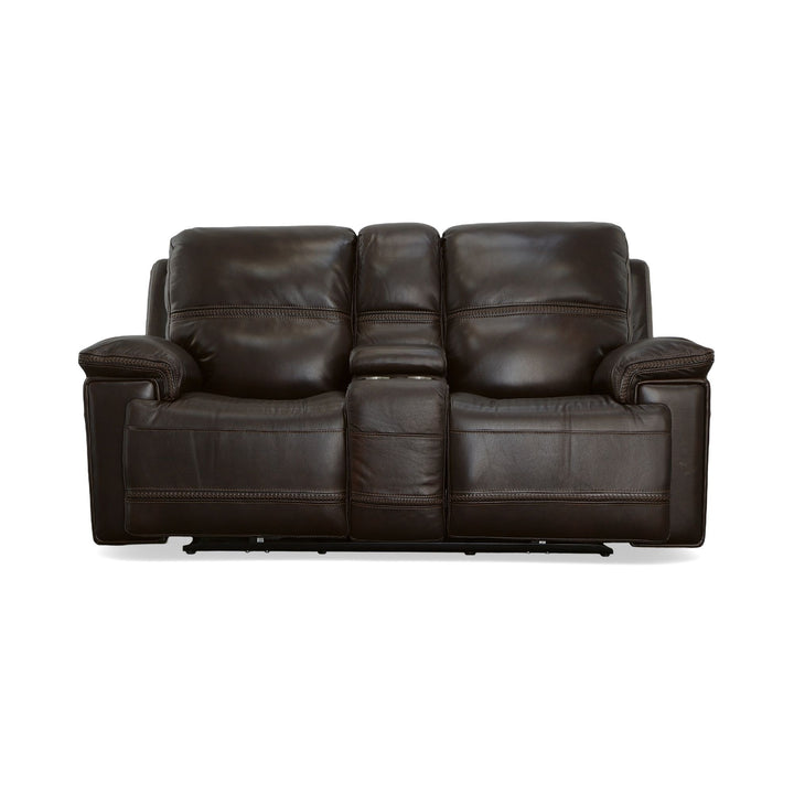 Fenwick Leather Power Reclining Loveseat with Console &amp; Power Headrests in Dark Chocolate