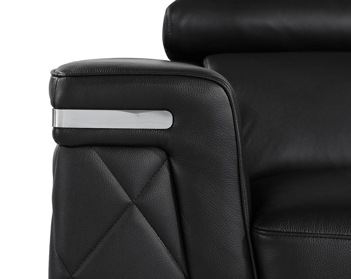 DivanItalia 1140 Loveseat with Adjustable Headrest in Top-Grain Italian Leather - Black