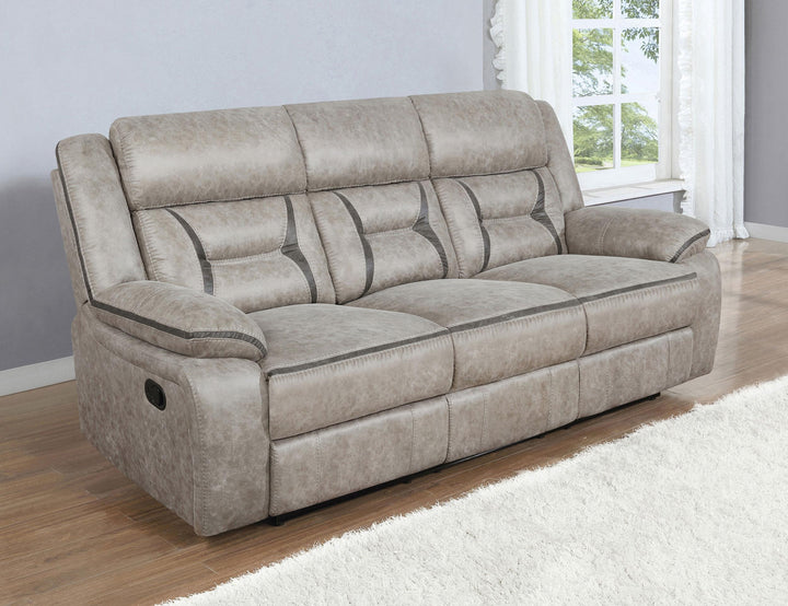 Coaster Furniture 651351 Greer Upholstered Motion Reclining Sofa Taupe