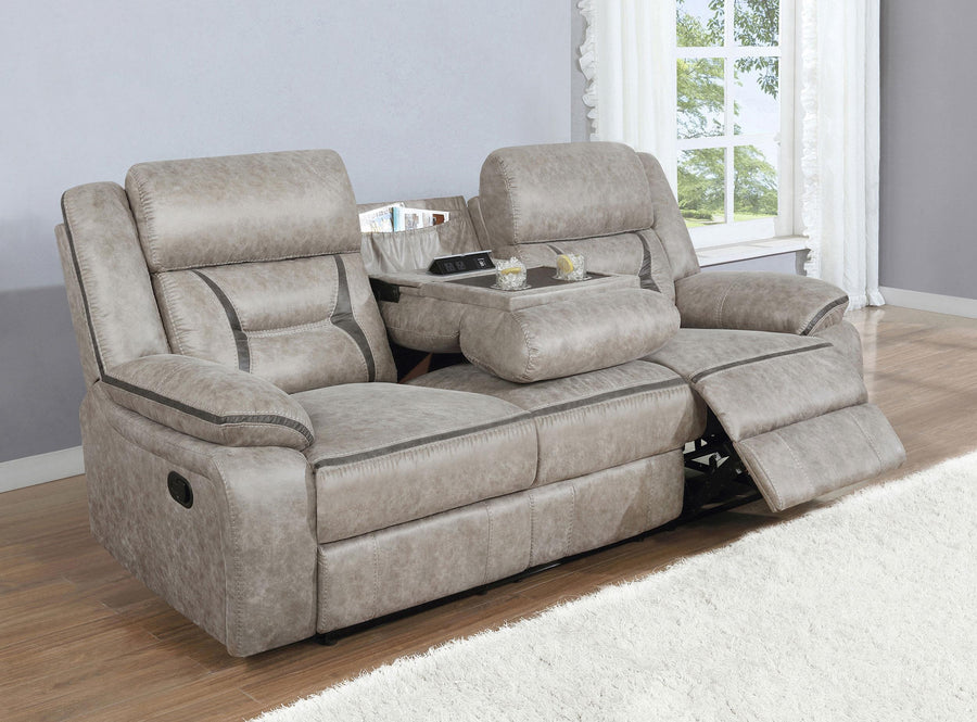 Coaster Furniture 651351 Greer Upholstered Motion Reclining Sofa Taupe