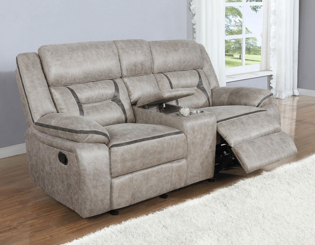 Coaster Furniture 651352 Greer Upholstered Motion Reclining Loveseat Taupe