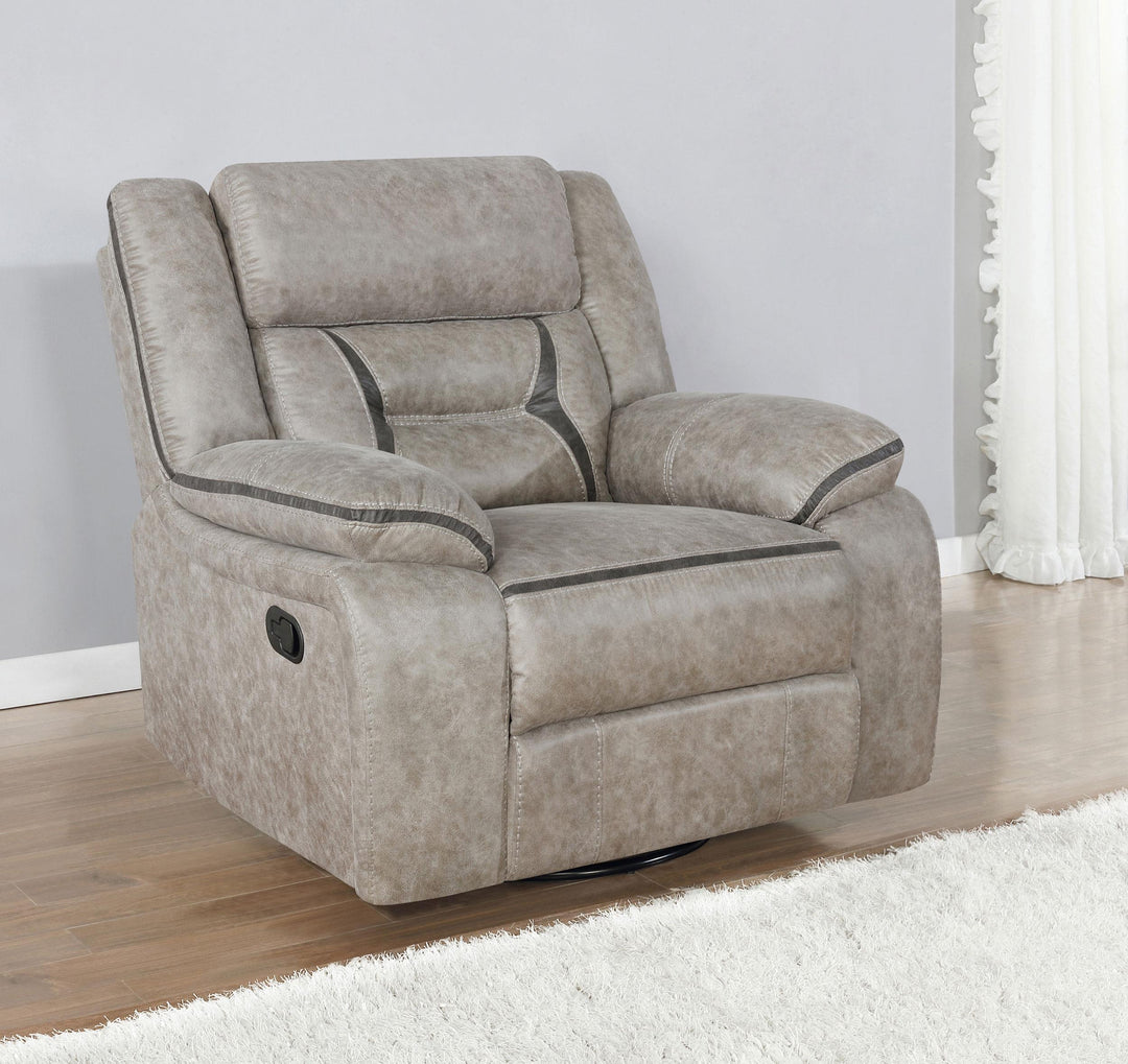 Coaster Furniture 651353 Greer Upholstered Swivel Glider Recliner Chair Taupe