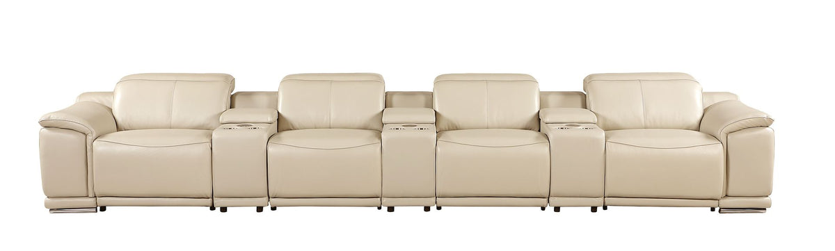 DivanItalia 9762 7-Piece Italian Top Grain Leather Power Reclining Sofa with 4 Power Recliners - Beige