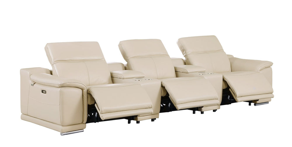 DivanItalia 9762 8-Piece Modular Power Reclining Sofa and Console Loveseat Set with Top Grain Italian Leather - Beige