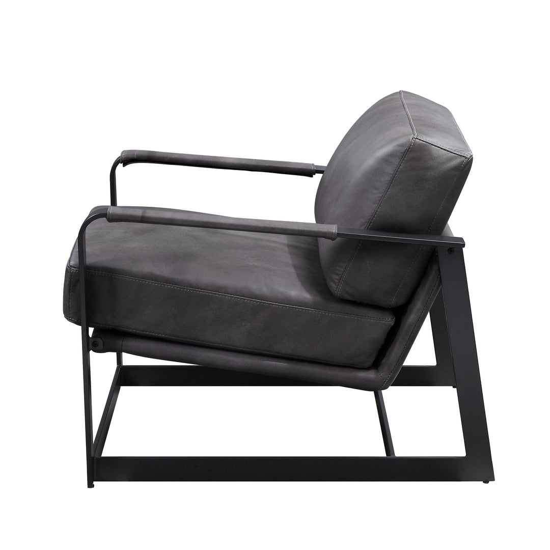 Locnos - Accent Chair - Gray Top Grain Leather & Black