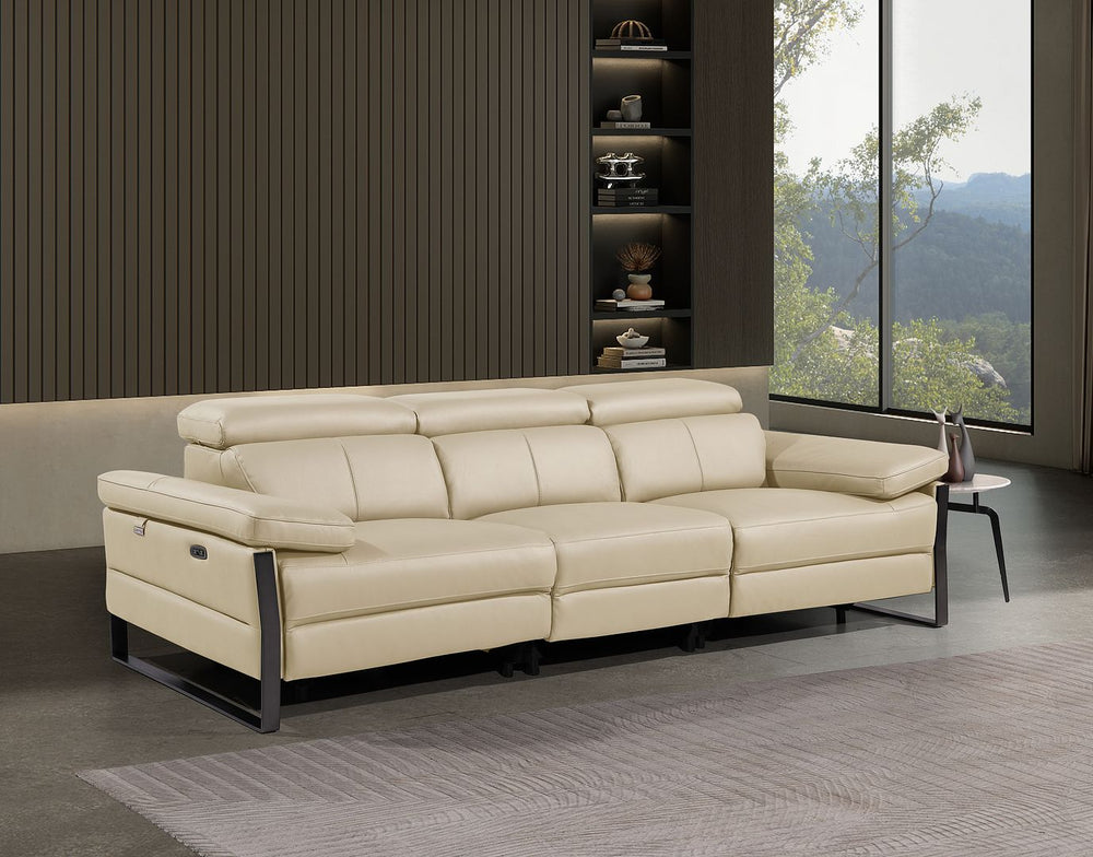 DivanItalia 1246 Modular Power Dual Reclining Sofa with Power Reclining Headrests – Top Grain Italian Leather - Beige
