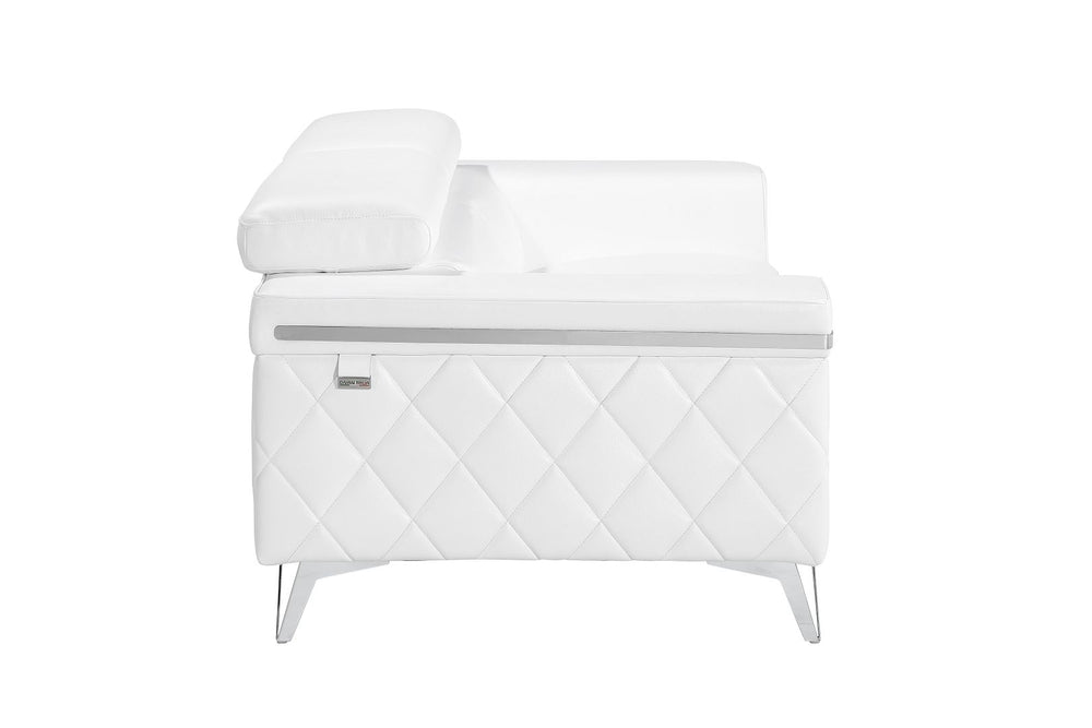 DivanItalia 1140 Loveseat with Adjustable Headrest in Top-Grain Italian Leather - White