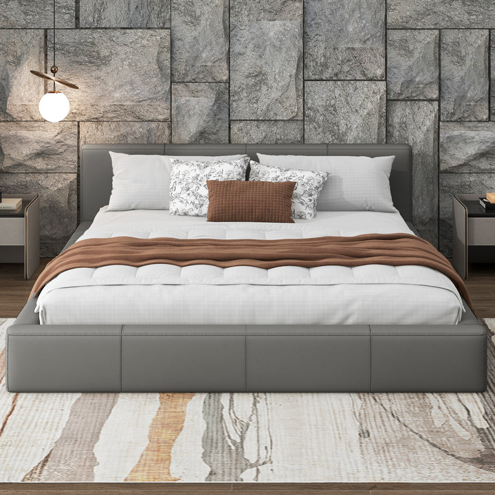 Stylish Gray Upholstered Bed - Queen Size