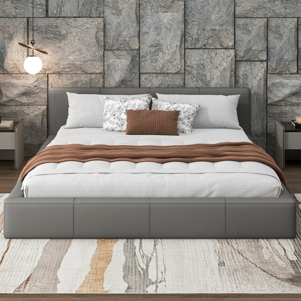 Stylish Gray Upholstered Bed - Queen Size