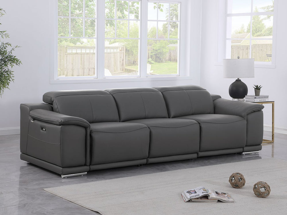DivanItalia 9762 3-Piece Modular Power Reclining Sofa with 2 Power Recliners in Top Grain Italian Leather - Dark Gray