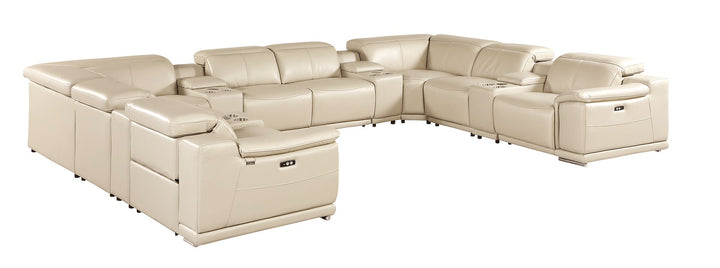 DivanItalia 9762 12-Piece U Shaped Top Grain Italian Leather Sectional Sofa with 4 Power Recliners - Beige