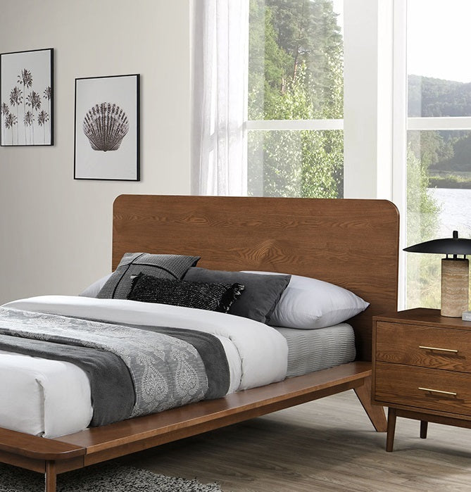 Mid-Century Modern Style Walnut Platform Bed - Full
