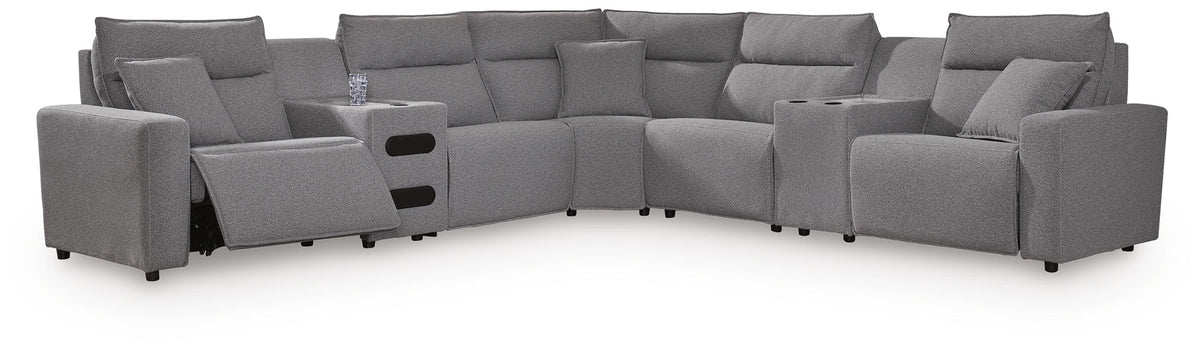 Modmax II 7-Piece Power Reclining Sectional with Audio Consoles - Salt and Pepper
