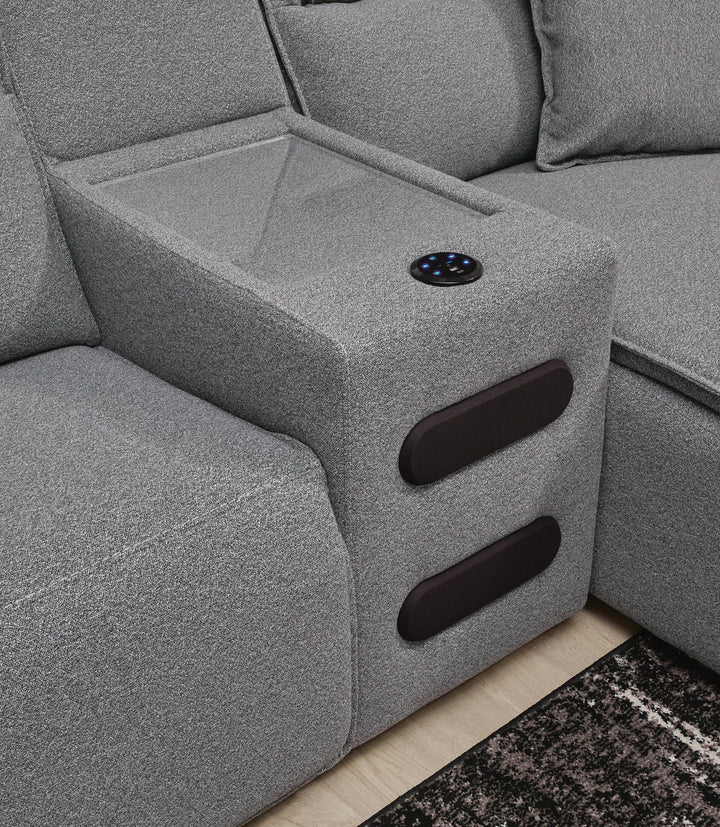 Modmax II 3-Piece Power Reclining Sectional with Chaise and Audio Console - Salt and Pepper (5)