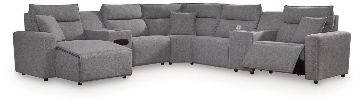 Modmax II 7-Piece Power Reclining Sectional with Chaise and Audio Console - Salt and Pepper (1)