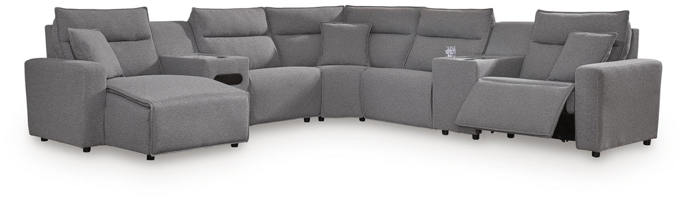 Modmax II 7-Piece Power Reclining Sectional with Chaise and Audio Console - Salt and Pepper (1)
