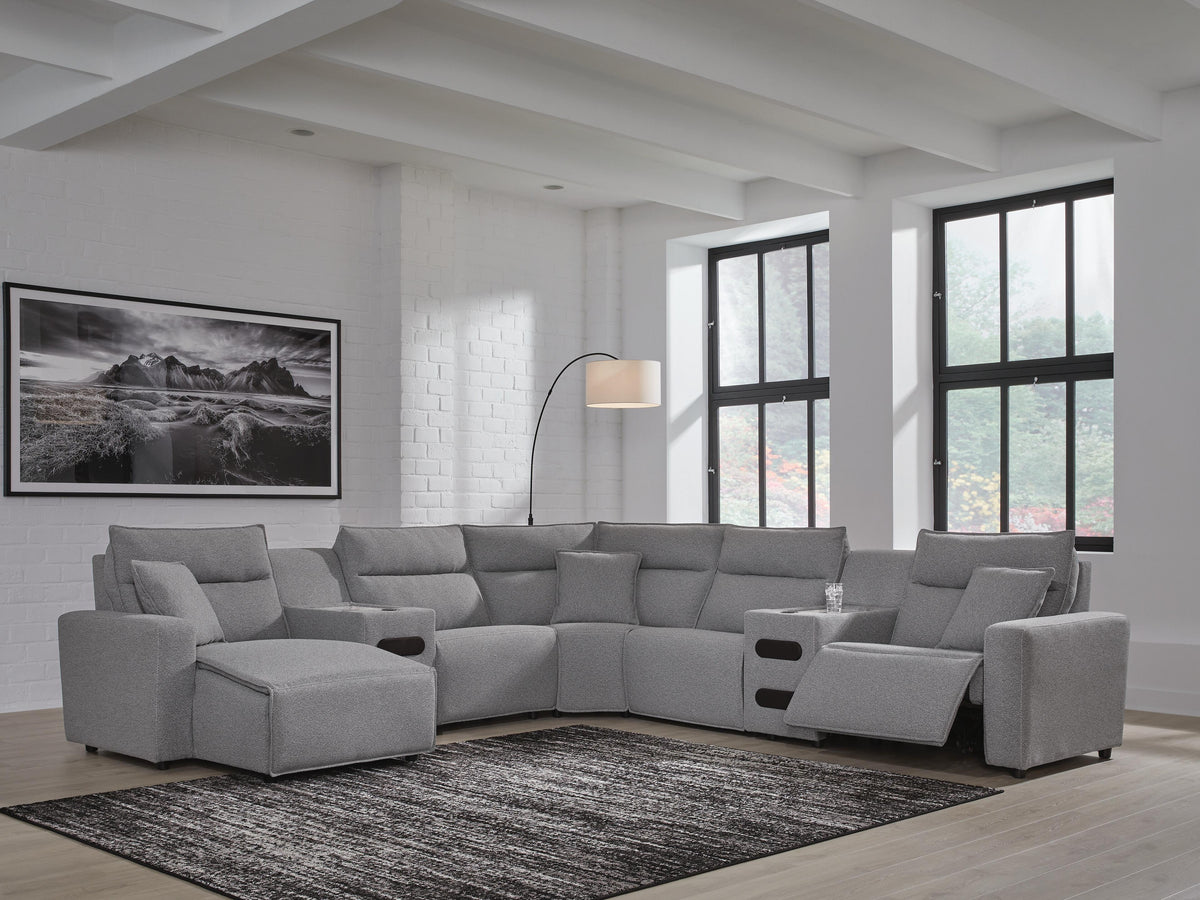 Modmax II 7-Piece Power Reclining Sectional with Chaise and Audio Consoles - Salt and Pepper (2)