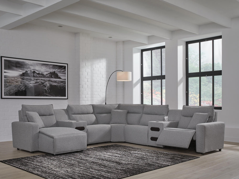 Modmax II 7-Piece Power Reclining Sectional with Chaise and Audio Consoles - Salt and Pepper (2)