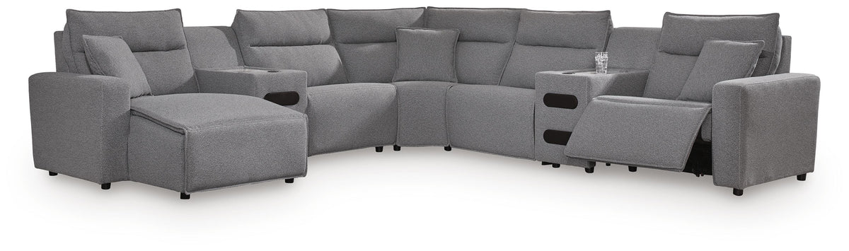 Modmax II 7-Piece Power Reclining Sectional with Chaise and Audio Consoles - Salt and Pepper (1)