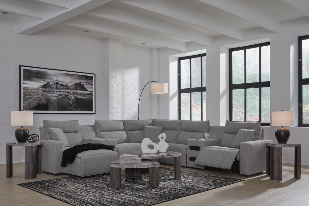 Modmax II 7-Piece Power Reclining Sectional with Chaise and Audio Consoles - Salt and Pepper (3)
