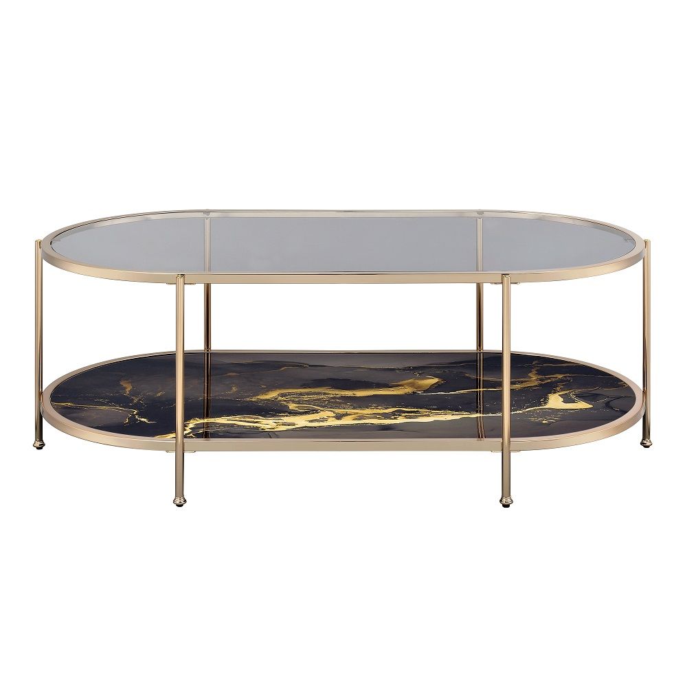 Fiorella - Coffee Table - Black Marble Print & Champagne