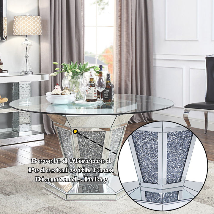 Noralie - Dining Table - Mirrored, Faux Diamonds & Clear Glass Top