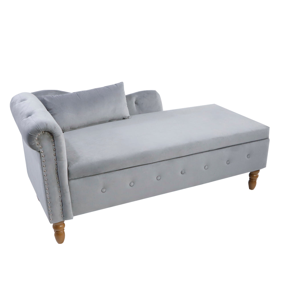 grey-velvet-lounge-chaise-with-storage-pillow-modern-upholstered-rolled-arm