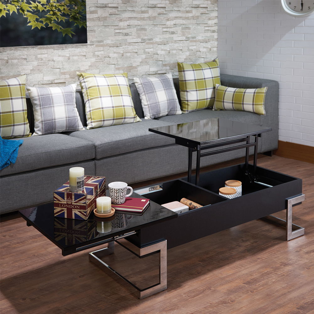 Calnan - Coffee Table With Lift Top - Black High Gloss & Chrome