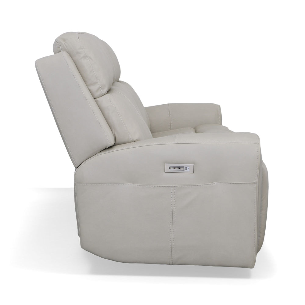 Barnett Leather Power Reclining Sofa with Power Headrests & Lumbar in Gray Matters